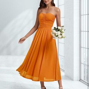 Dresstells Elegant Orange Strapless Dress